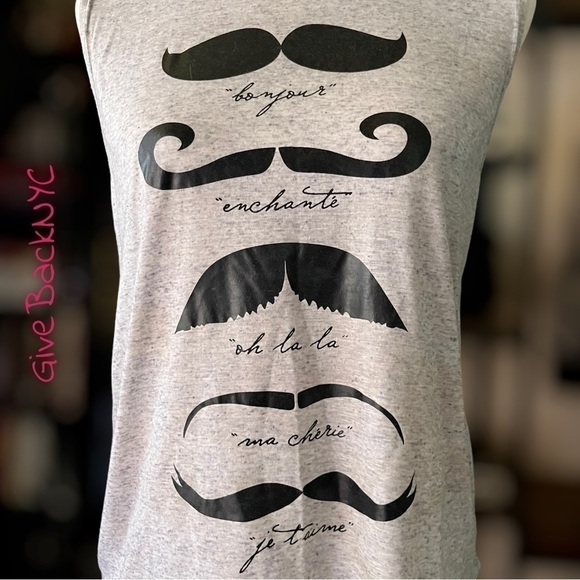 Miss Royal T French Mustache Tank Top in Heathered Gray - Picture 2 of 5